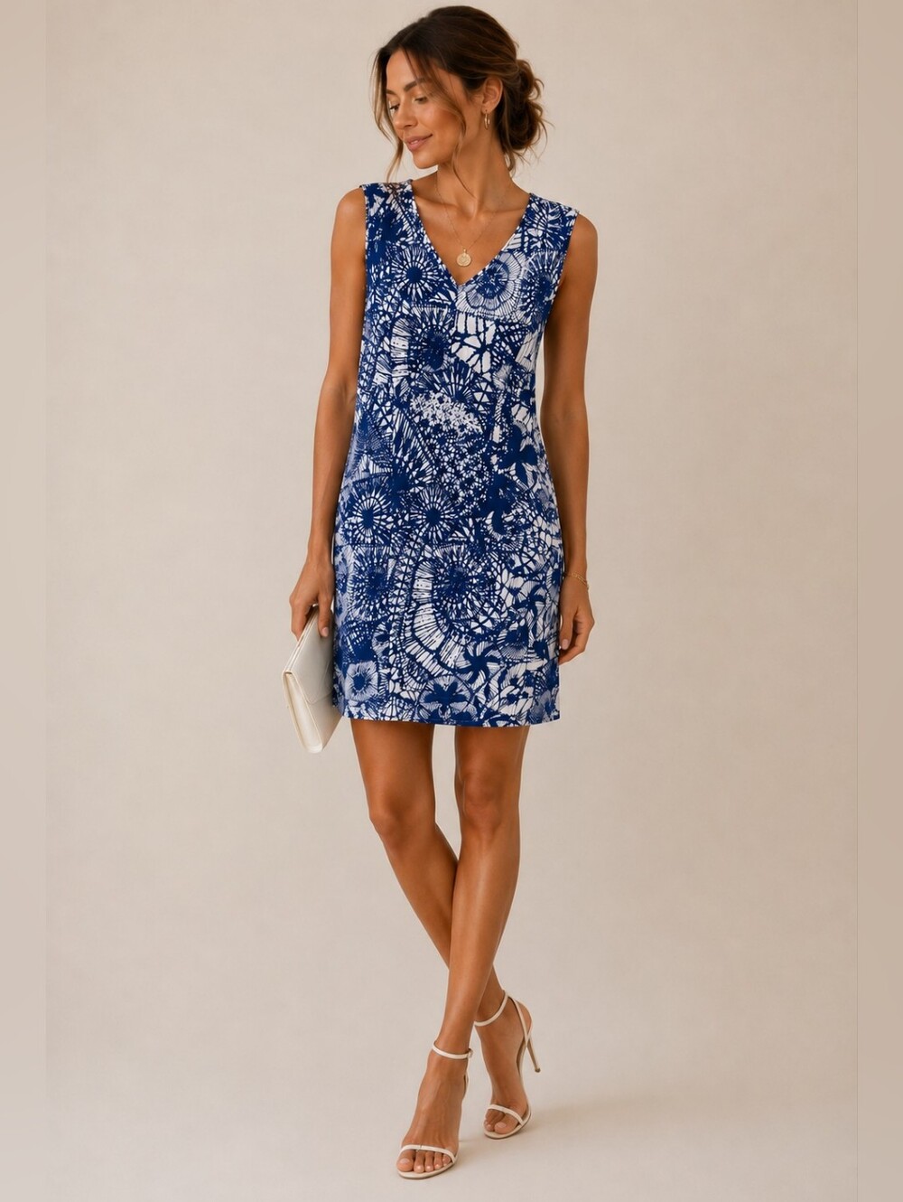 Tory Burch | Navy Blue & White "Baltic Sea" Print Rayon Sleeveless Dress, Size S